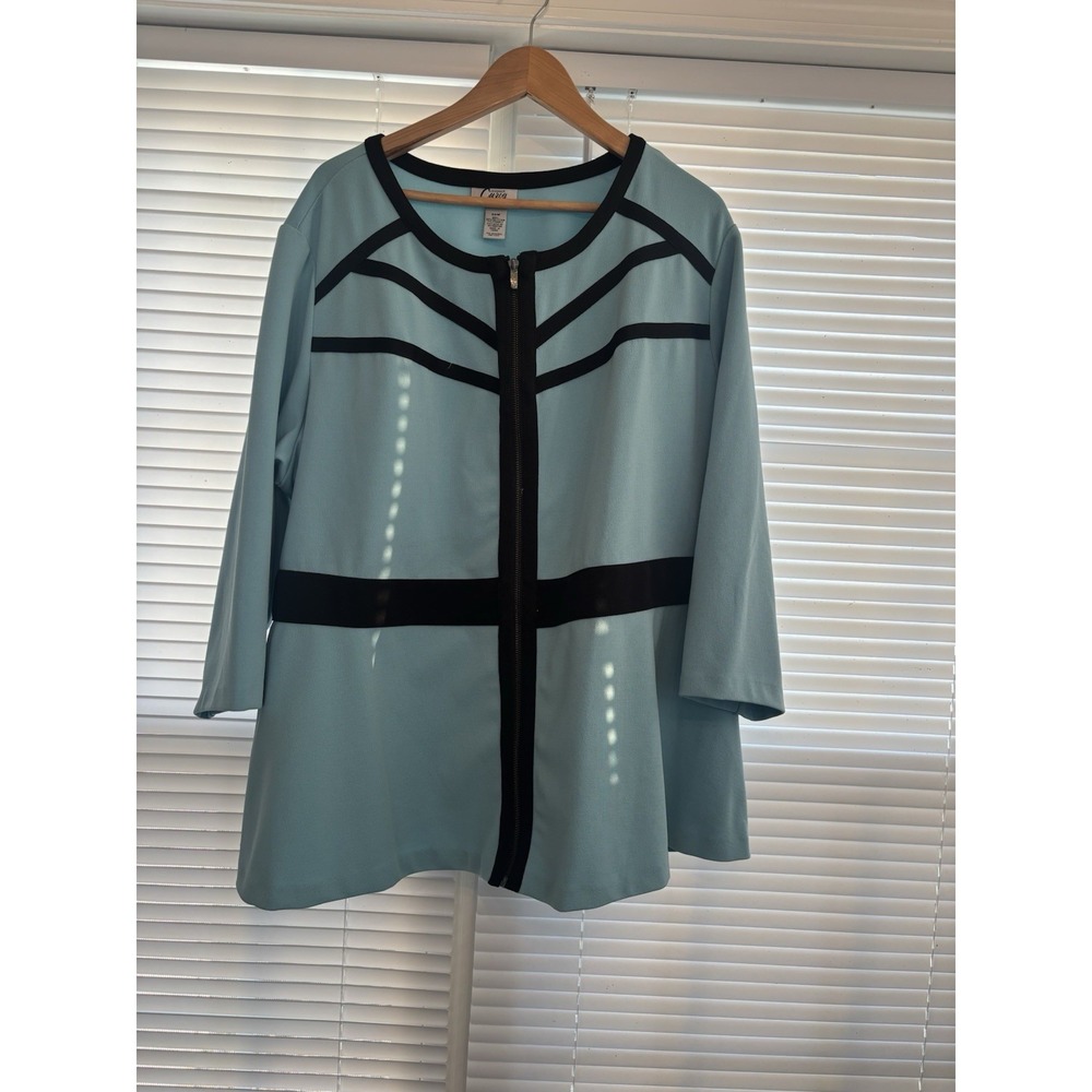 Catherines Curvy Collection Full Zip Jacket Aqua Blue/Blk Women's 30W Party Work